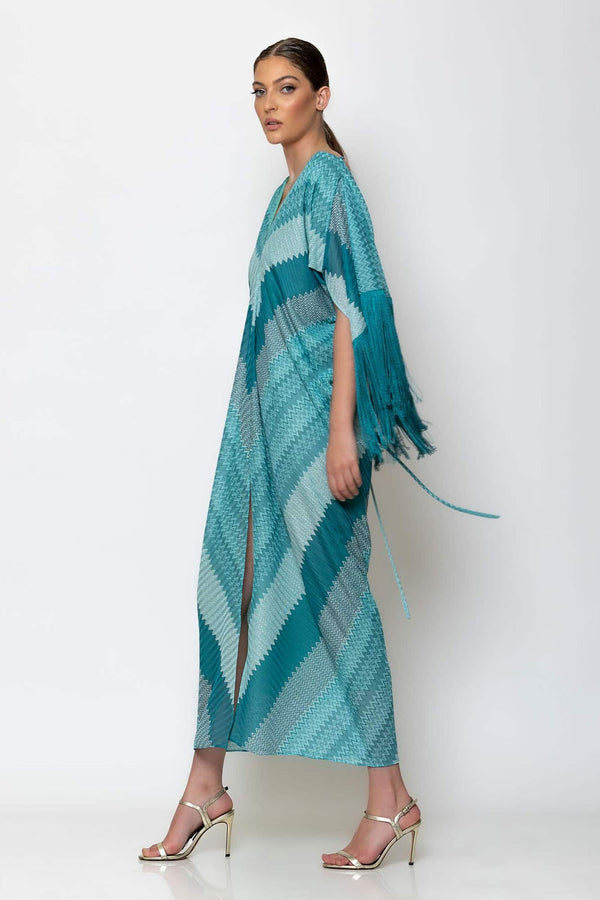 Plekto kaftani forema galazoprasino me krossia kai vathi noukolte – boho styl
