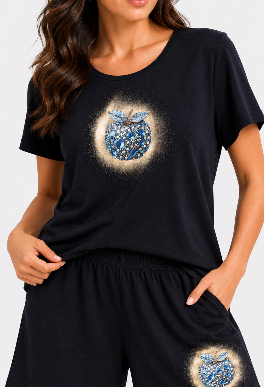 Σετ T-Shirt & Σορτς Jewel Apple Μαύρο