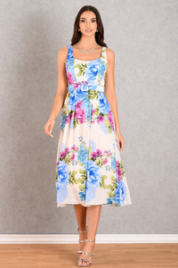 Φόρεμα DERPOULI floral midi με ζώνη και λουλουδάτο print