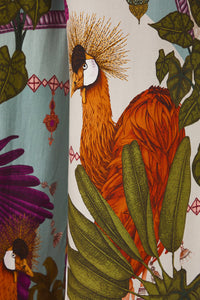 Γυναικείο wide leg παντελόνι με lyocell και exotic botanical print σε aqua και berry αποχρώσεις