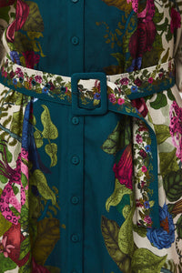 Φαρδύ Φόρεμα από Βισκόζη με Botanical Print και Ζώνη