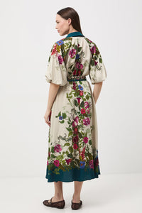 Φαρδύ Φόρεμα από Βισκόζη με Botanical Print και Ζώνη