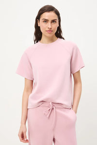 Γυναικείο ροζ sweatshirt t-shirt σε relaxed γραμμή με κοντά μανίκια