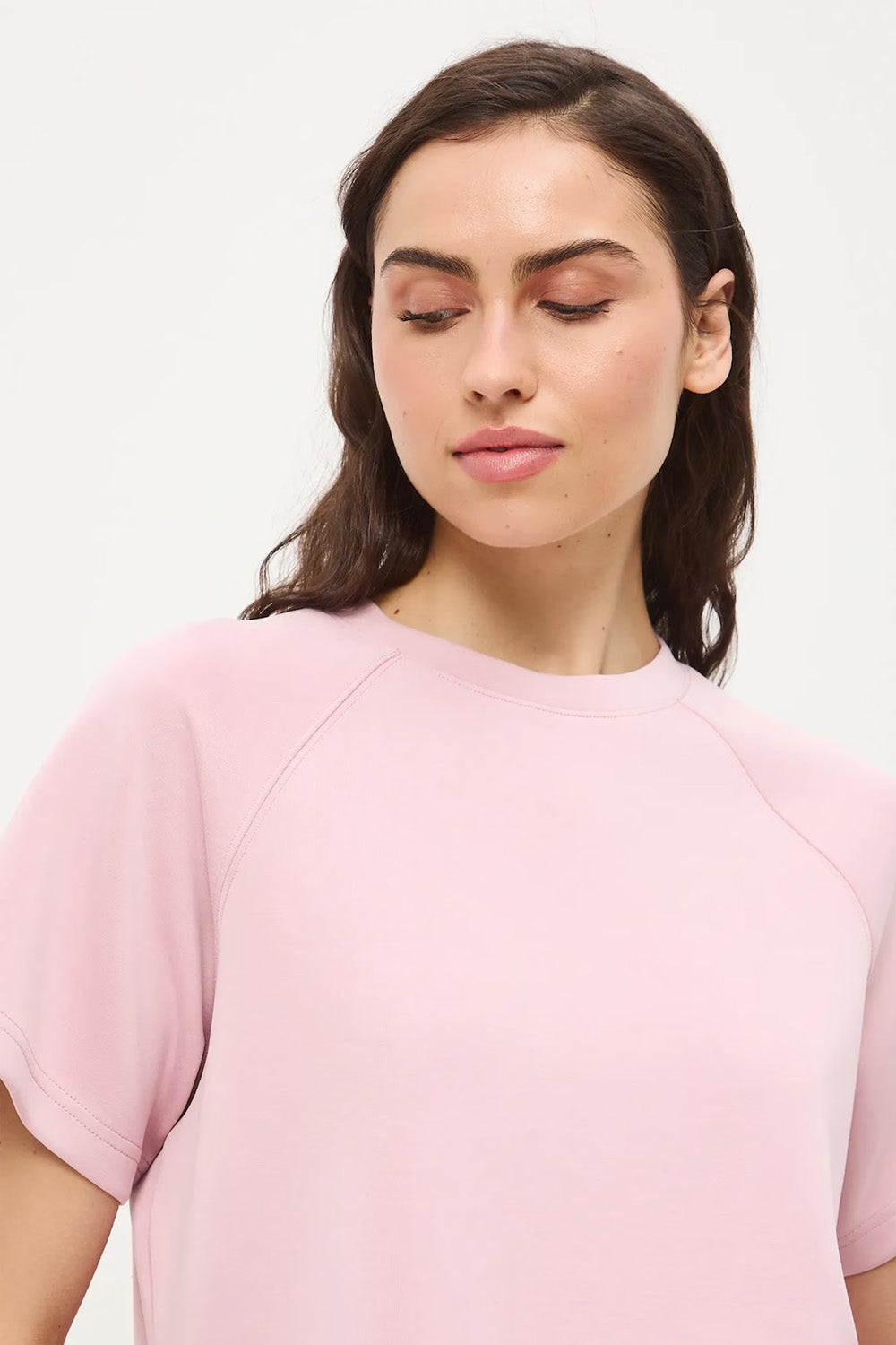 Γυναικείο ροζ sweatshirt t-shirt σε relaxed γραμμή με κοντά μανίκια