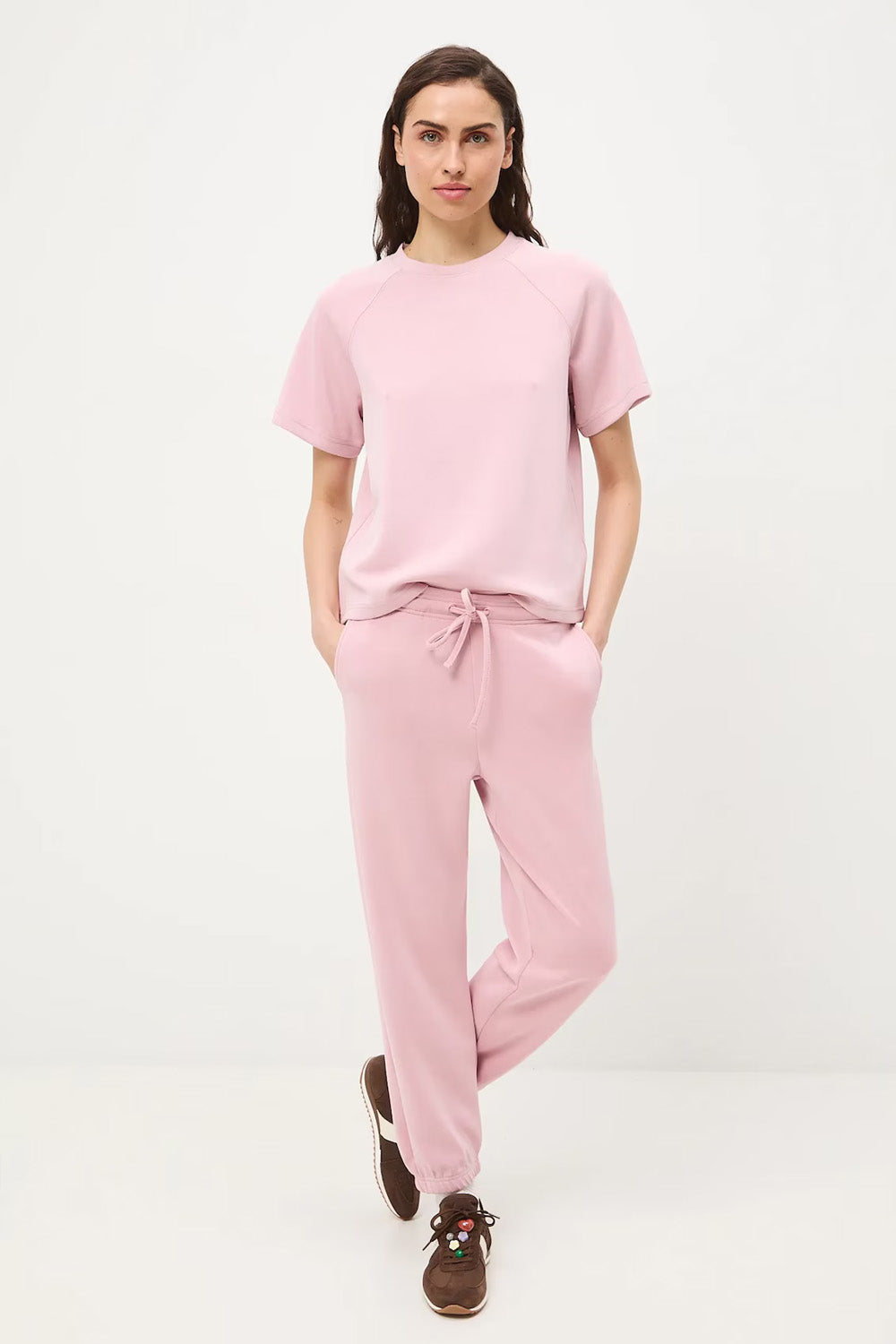 Γυναικείο ροζ sweatshirt t-shirt σε relaxed γραμμή με κοντά μανίκια