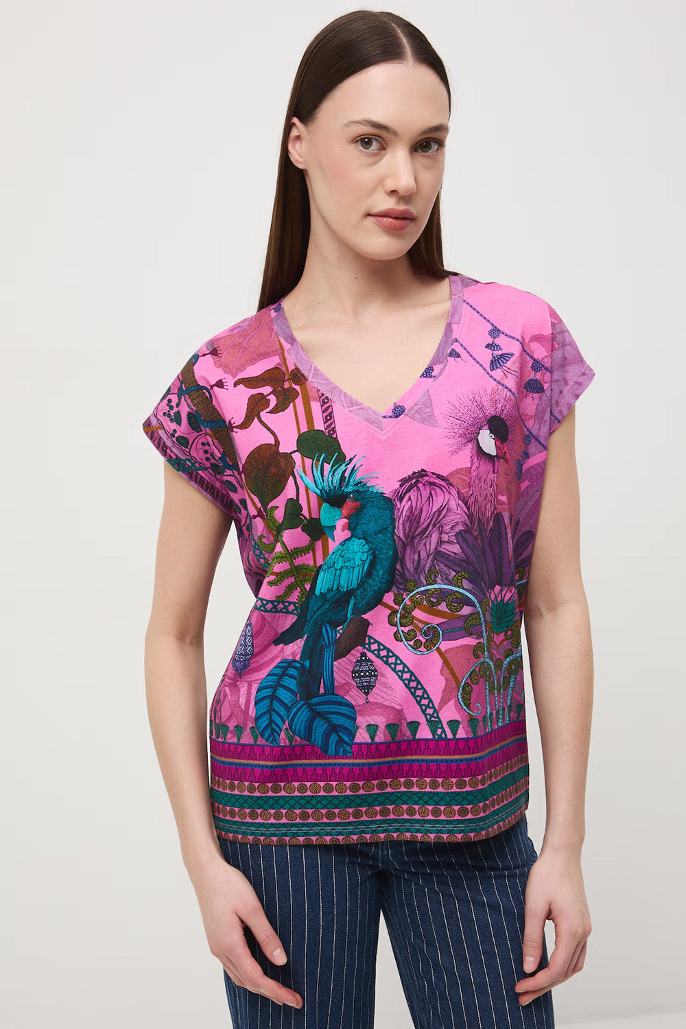 Γυναικείο T-Shirt από Βαμβάκι με Ελαστάν και Tropical Print