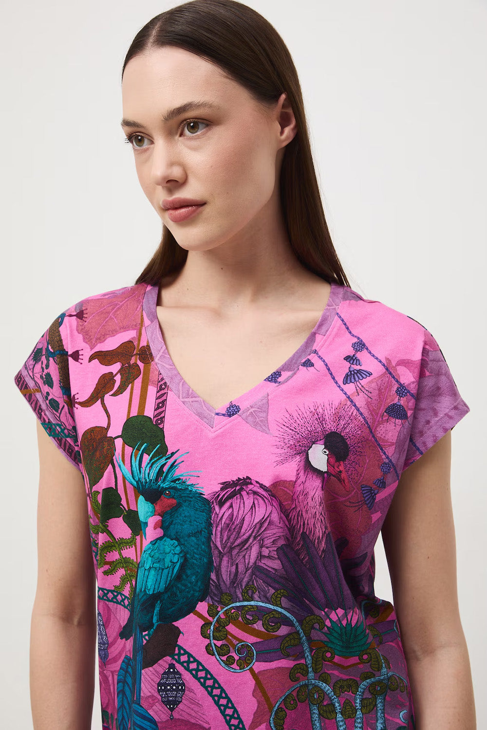 Γυναικείο T-Shirt από Βαμβάκι με Ελαστάν και Tropical Print