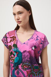 Γυναικείο T-Shirt από Βαμβάκι με Ελαστάν και Tropical Print