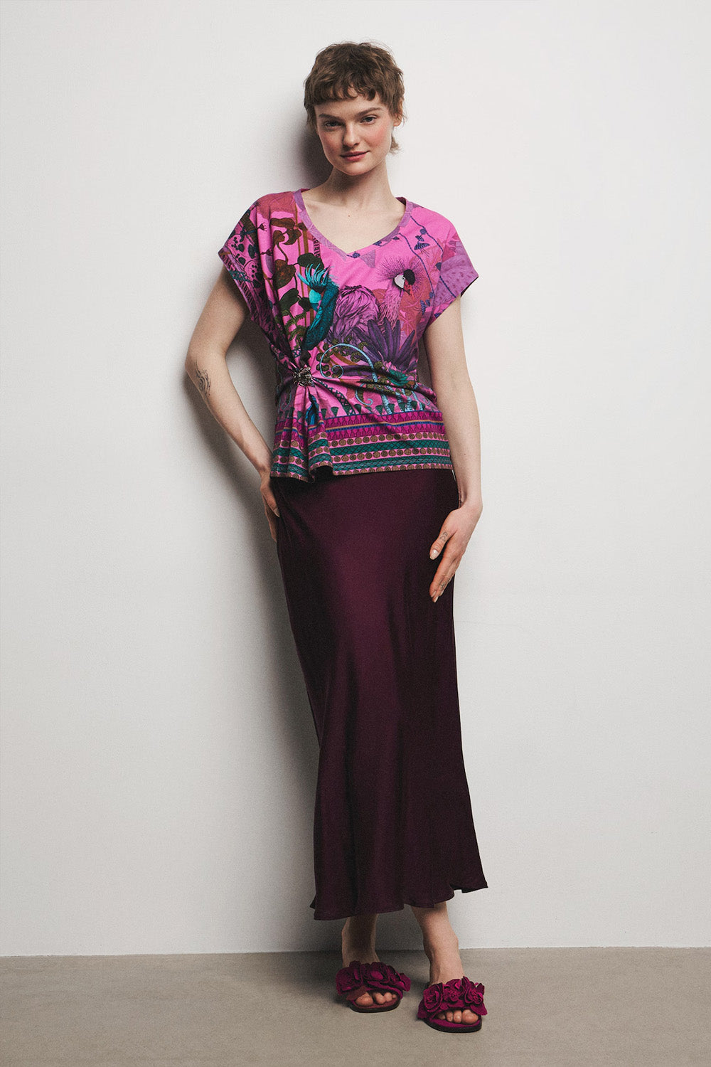 Γυναικείο T-Shirt από Βαμβάκι με Ελαστάν και Tropical Print