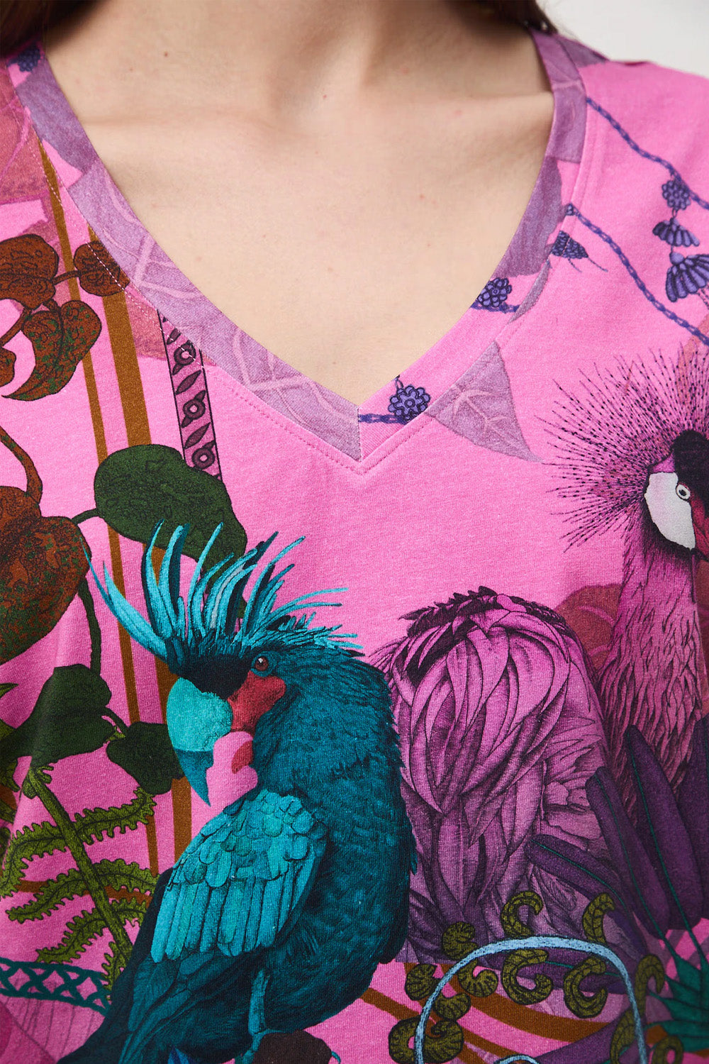 Γυναικείο T-Shirt από Βαμβάκι με Ελαστάν και Tropical Print