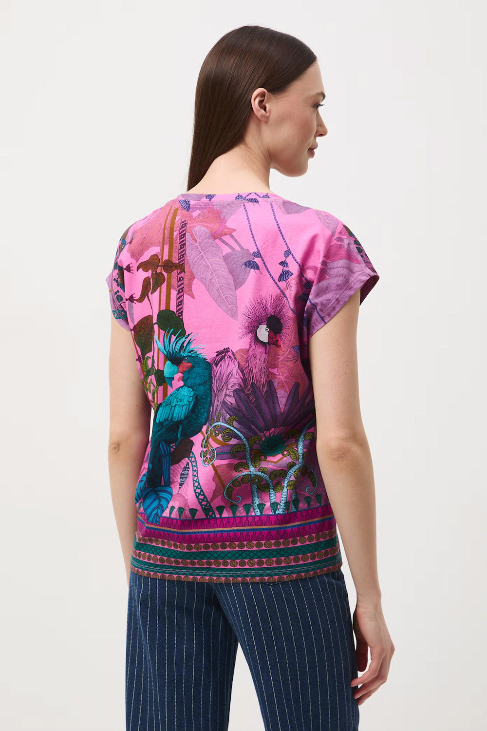 Γυναικείο T-Shirt από Βαμβάκι με Ελαστάν και Tropical Print