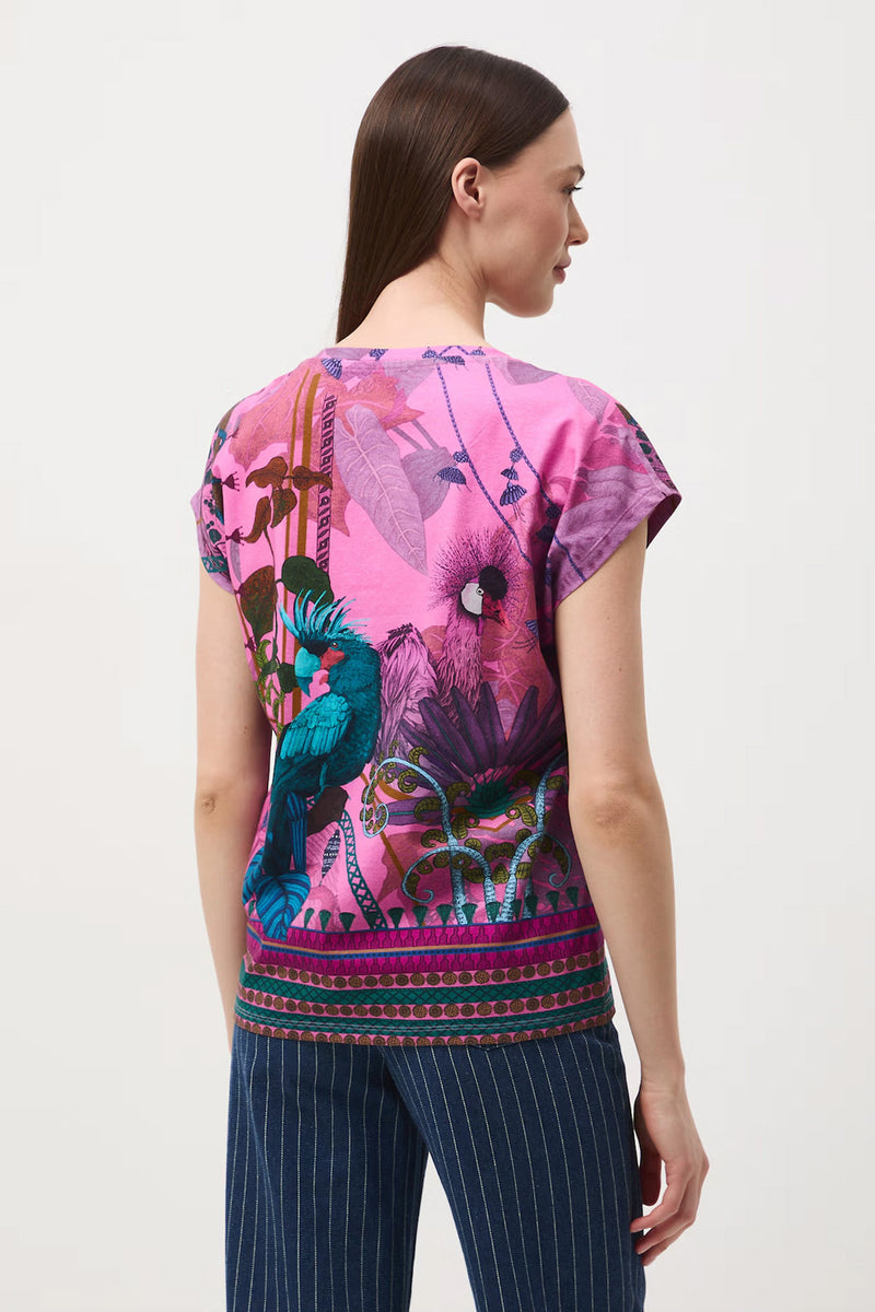 Γυναικείο T-Shirt από Βαμβάκι με Ελαστάν και Tropical Print