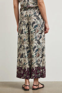 Γυναικείο παντελόνι culotte με botanical print σε εκρού βάση και plum λεπτομέρειες