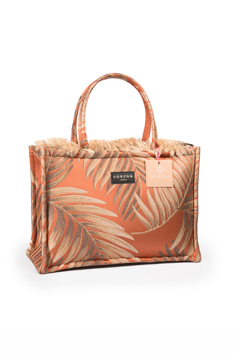 Τσάντα Sorena tropical print με φερμουάρ και εσωτερική τσέπη