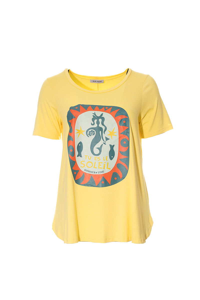 Κίτρινο t-shirt με γοργόνα και καλοκαιρινό print “Tu es le Soleil”
