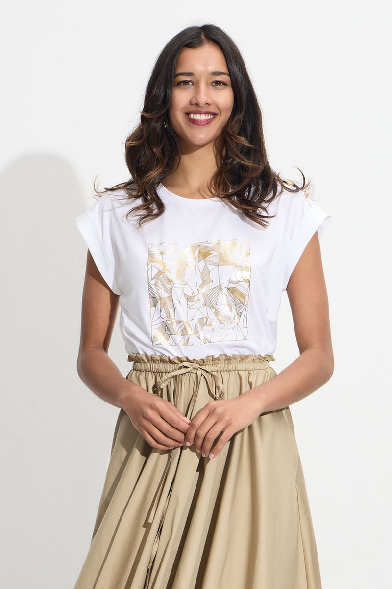 μπλούζα tshirt με χρυσή στάμπα και διακοσμητικά κουμπιά στους ώμους