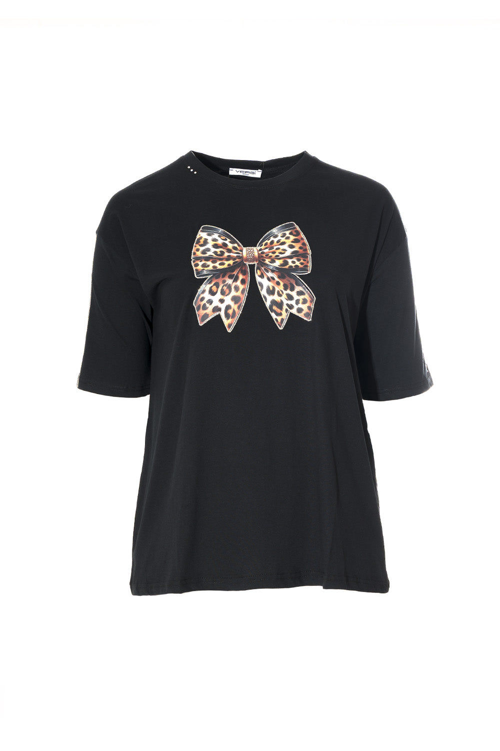 T-shirt μαύρο με leopard φιόγκο
