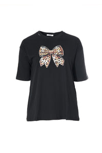 T-shirt μαύρο με leopard φιόγκο