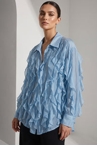 Γυναικείο αέρινο πουκάμισο γαλάζιο με βολάν και μακριά μανίκια από Ellisargi Boutique