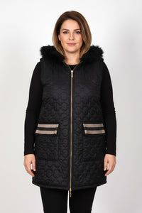Αμάνικο μαύρο μπουφάν με κουκούλα και γούνα, Ellisargi Boutique