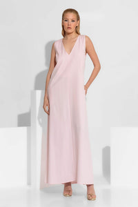 Αμάνικο ροζ ριγέ maxi φόρεμα σε A-line γραμμή με V ντεκολτέ και πλαϊνές τσέπες