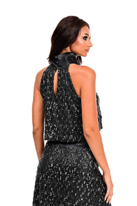 Αμάνικο τοπ παγιέτας σε μαύρο με ψηλό γιακά και cropped γραμμή από το Ellisargi Boutique