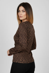 Animal print μπλούζα με σταυρωτό ντεκολτέ και μακριά μανίκια – Ellisargi Boutique