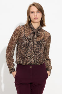 Ημιδιάφανο animal print πουκάμισο με δέσιμο στον λαιμό και μεταλλική λάμψη από την Ellisargi Boutique