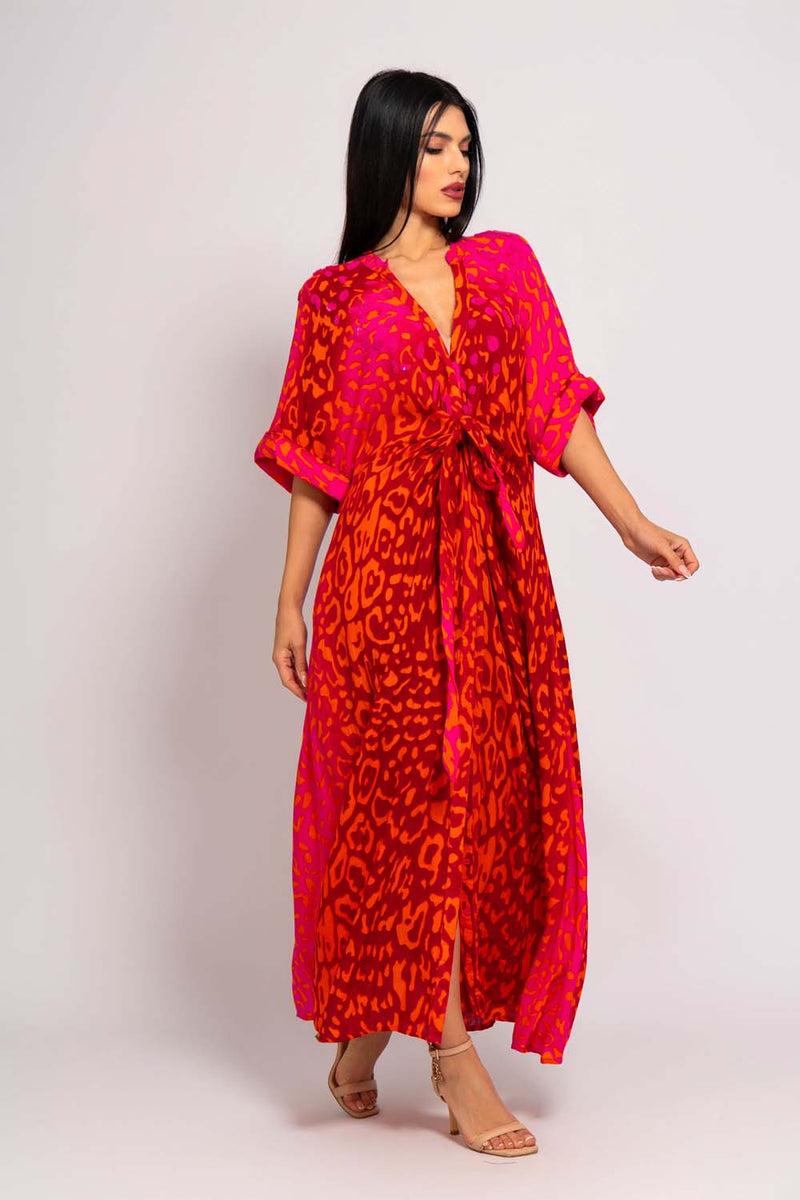φόρεμα animal print με παγιέτες και ζώνη στη μέση
