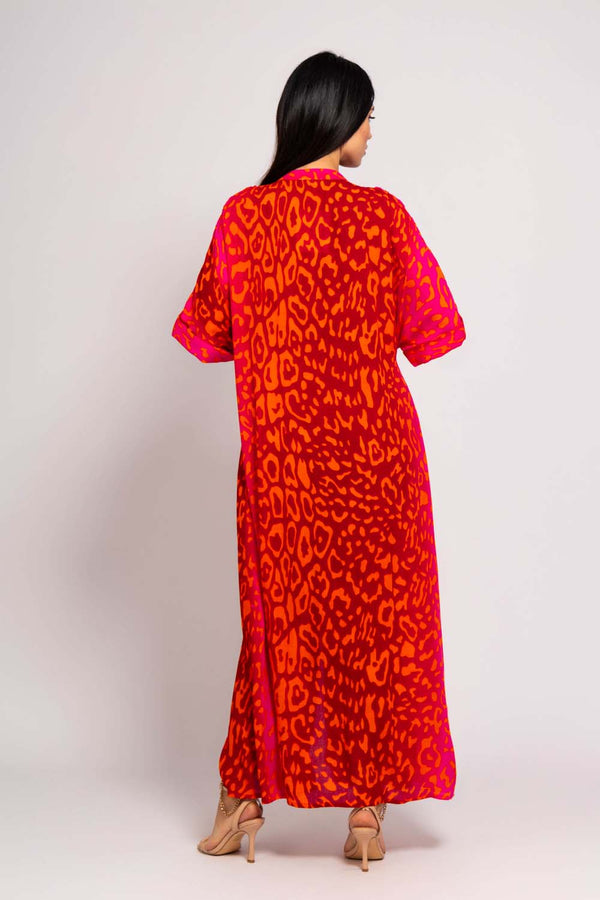 φόρεμα animal print με παγιέτες και ζώνη στη μέση