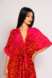 φόρεμα animal print με παγιέτες και ζώνη στη μέση