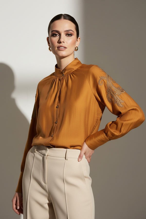 Πουκαμίσα Πορτοκαλί διαφάνεια με κεντητή λεπτομέρεια – iRous