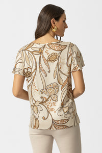 μπεζ μπλούζα με floral μοτίβο και κοντό μανίκι