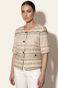 Κοντό Jacket με Υφαντό Μοτίβο σε Μπεζ Τόνους
