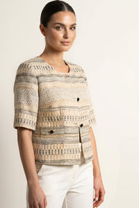 Κοντό Jacket με Υφαντό Μοτίβο σε Μπεζ Τόνους