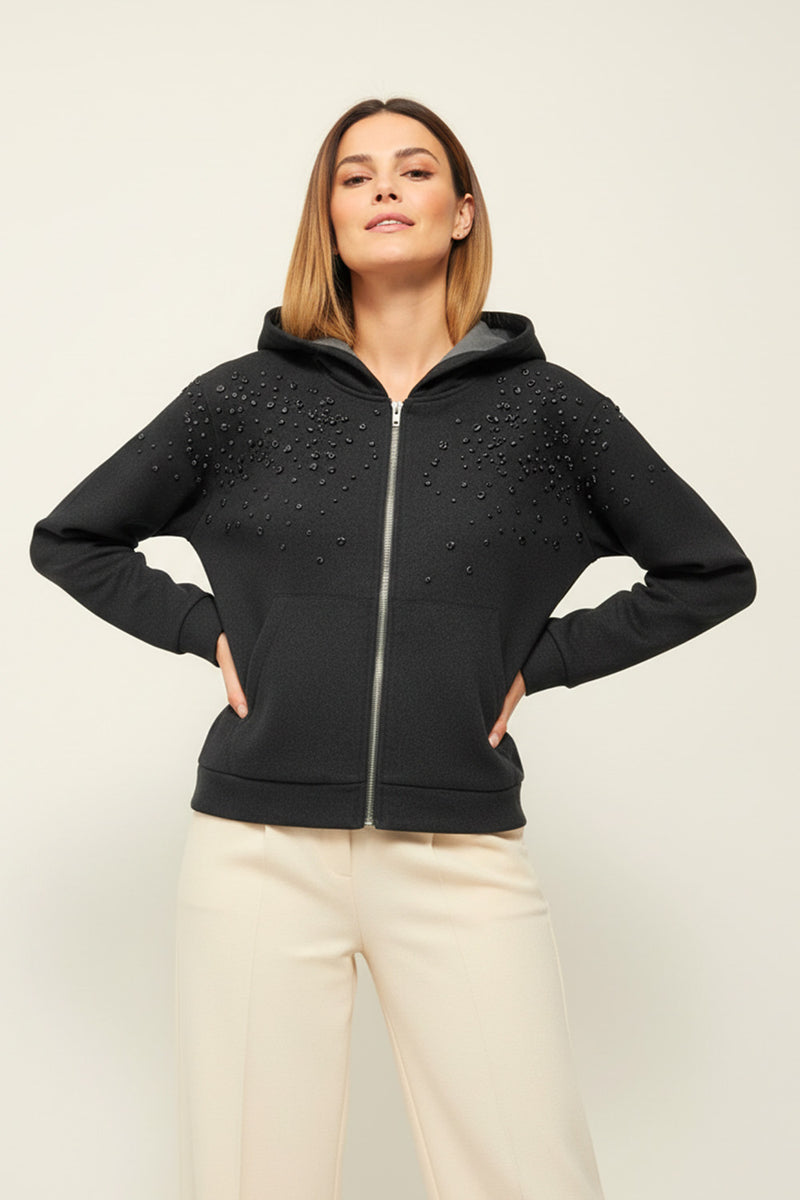 Ζακέτα Hoodie μαύρη με στρας