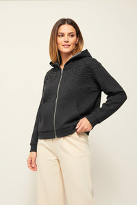 Ζακέτα Hoodie μαύρη με στρας