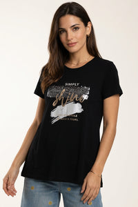 Μαύρο T-shirt Simply Shine με Παγιέτες & Print, στυλάτο και άνετο με διακοσμητικό μοτίβο.