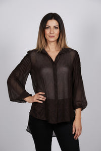 Μπλούζα διαφανής σκούρο καφέ με διακριτικό σχέδιο