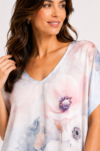 Μπλούζα Floral Watercolor με V Λαιμόκοψη