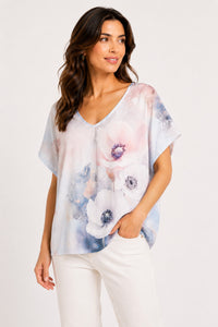Μπλούζα Floral Watercolor με V Λαιμόκοψη