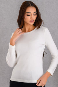 Ριπ μπλούζα εκρού με στρογγυλή λαιμόκοψη και μακριά μανίκια, γυναικείο top Derpouli Ellisargi Boutique