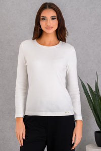 Ριπ μπλούζα εκρού με στρογγυλή λαιμόκοψη και μακριά μανίκια, γυναικείο top Derpouli Ellisargi Boutique