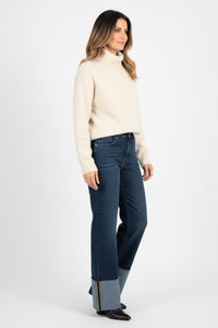 Μπλε τζιν με μεγάλο ρεβέρ και πλαϊνό φερμουάρ, πολύ μαλακό και ελαστικό denim, Ellisargi Boutique