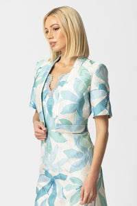 Μπολερό Εκρού-Σιέλ με Ανάγλυφο Σχέδιο