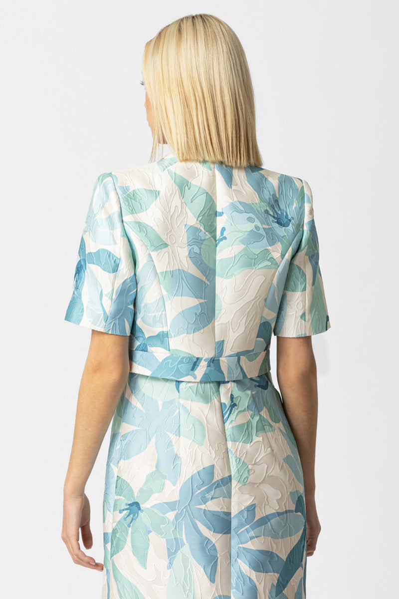 Μπολερό Εκρού-Σιέλ με Ανάγλυφο Σχέδιο