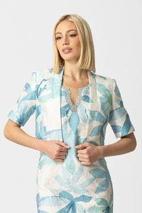 Μπολερό Εκρού-Σιέλ με Ανάγλυφο Σχέδιο