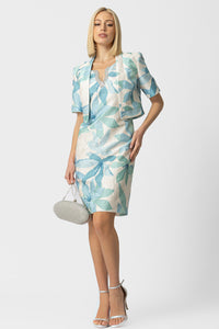 Μπολερό Εκρού-Σιέλ με Ανάγλυφο Σχέδιο