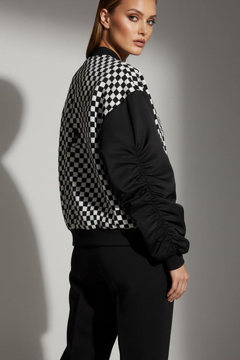 Bomber jacket καρό ασπρόμαυρο