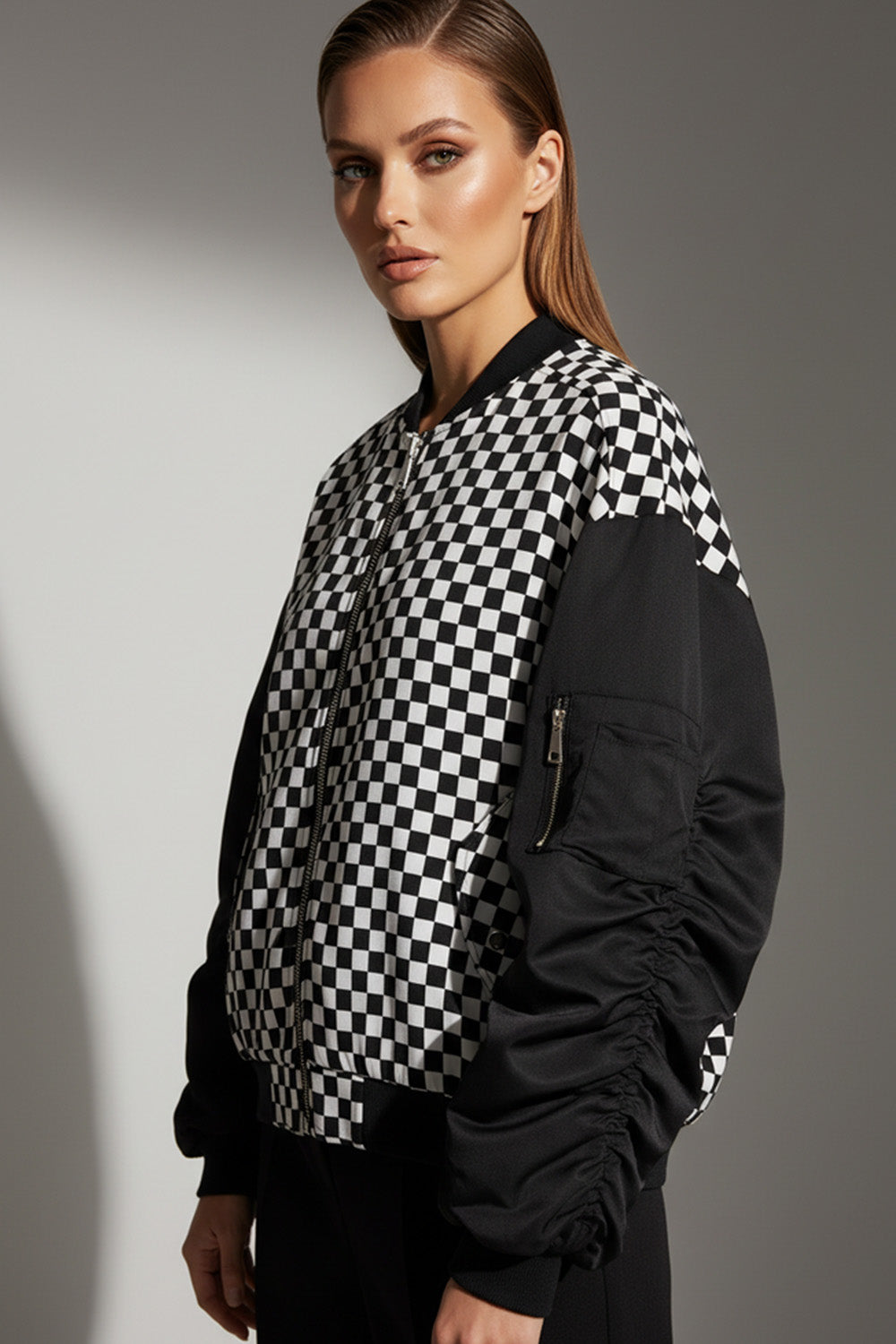 Bomber jacket καρό ασπρόμαυρο